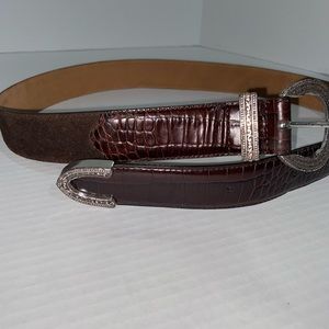 Brighton Brown Suede and crocodile embossed belt